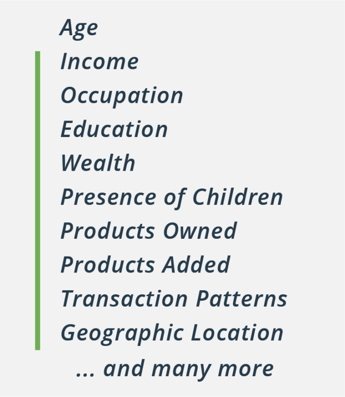 data elements for intelligent targeting bank targeting, bank sales and marketing, factors of bank targeting